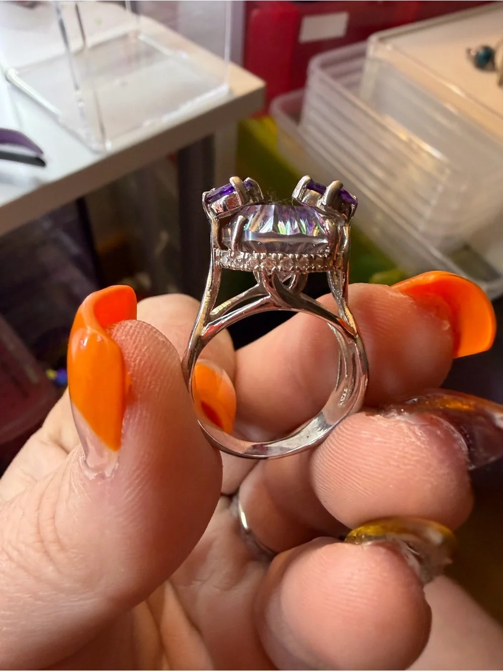 Mystic Topaz and Amethyst Cocktail Ring - Silver
